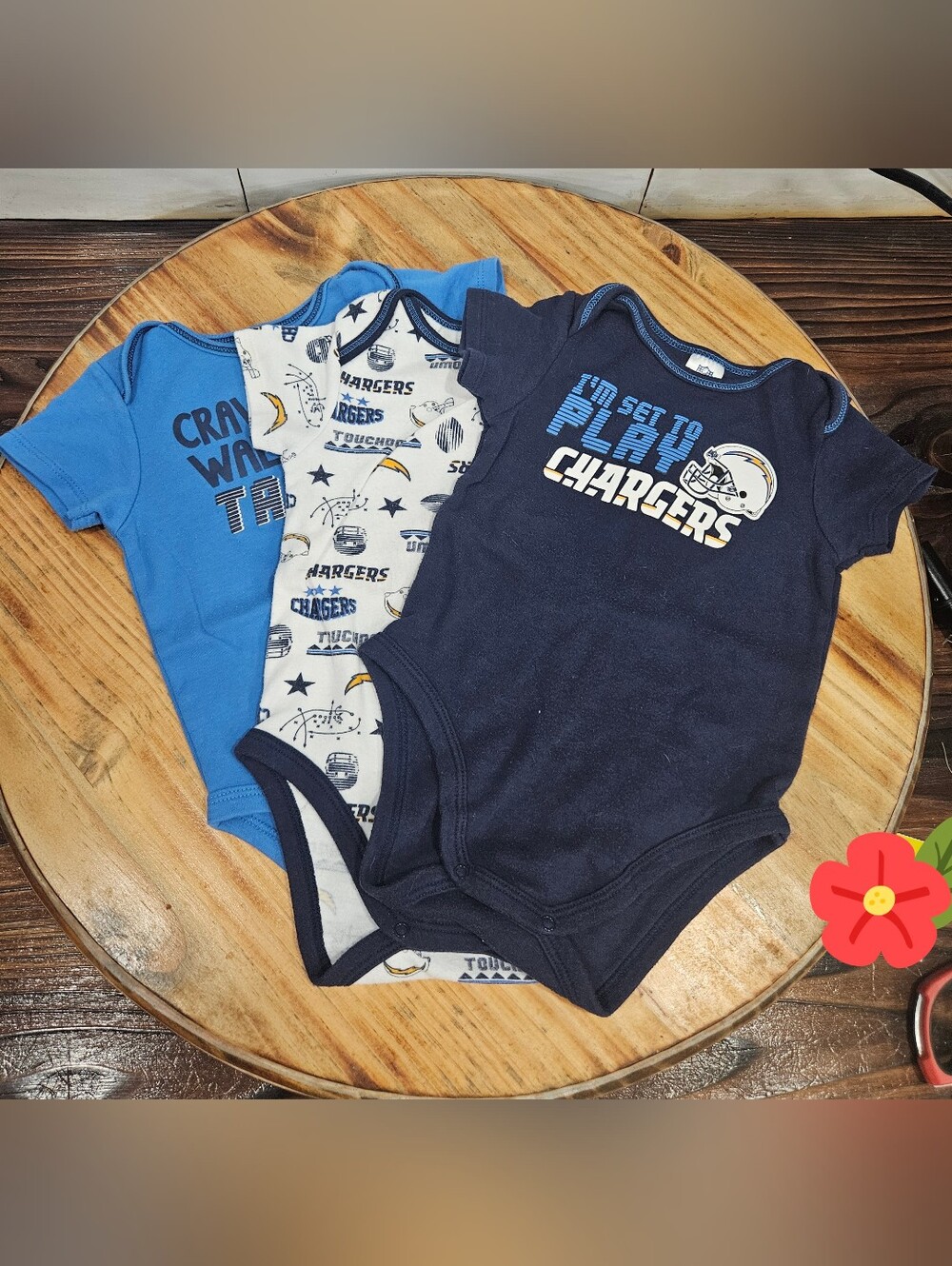 18 Month Infant Toddler NFL San Diego Chargers Football Onesie Bundle